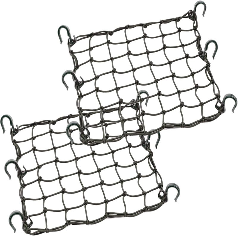 ZOZOE Small Cargo Net 15"x15" Stretches to 30"x30" with Thicken Hooks | Natural Latex Core, Tight 2”x2” Mesh Heavy Duty Bungee Net for Motorcycle Helmet, Bike, ATV, UTV, Luggage (Black, 2 Pack) - Image 1